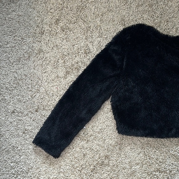 JohnPaulRichard Black Teddy L/S Open Front Jacket Plush Faux Fur Sz Large - Picture 7 of 9